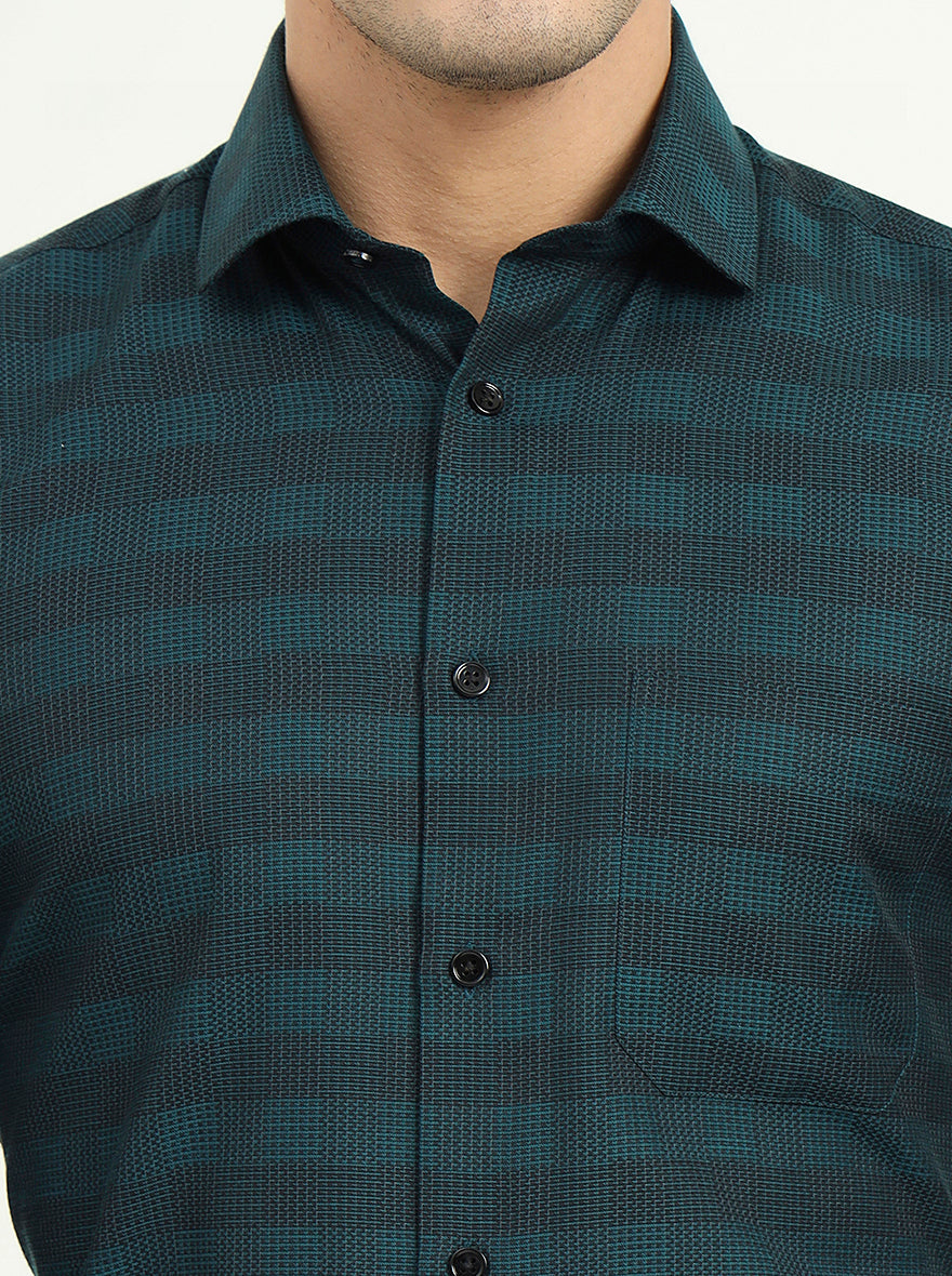 Teal Green & Black Checked Slim Fit Formal Shirt | Greenfire