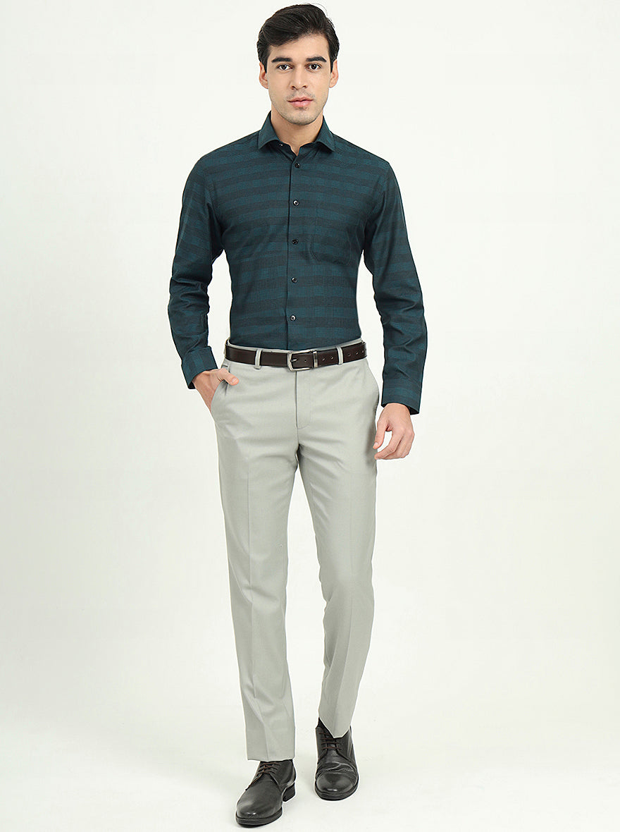 Teal Green & Black Checked Slim Fit Formal Shirt | Greenfire