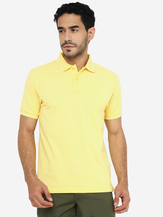 Lemon Yellow Solid Slim Fit Polo T-Shirt | Greenfibre