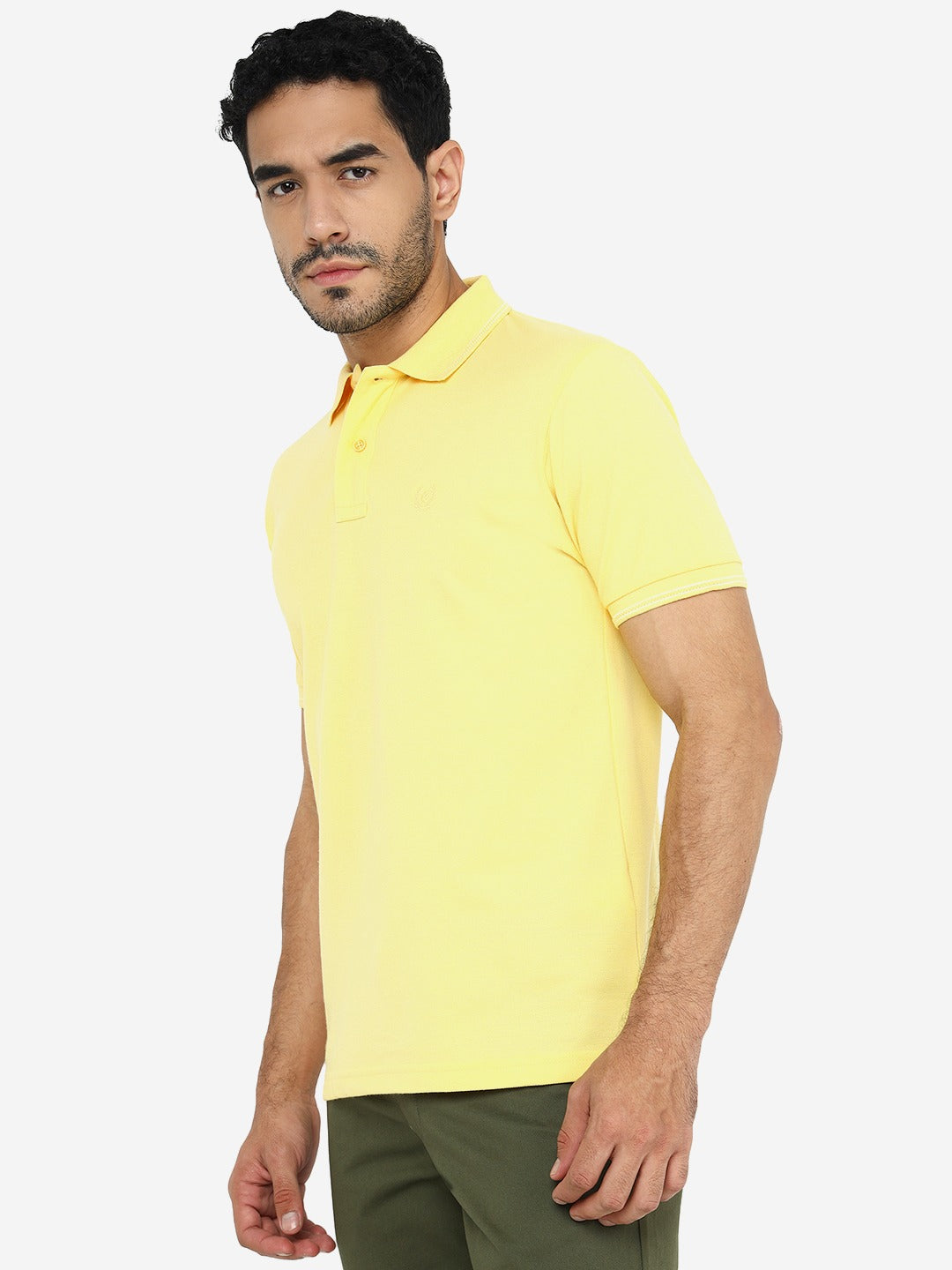 Lemon Yellow Solid Slim Fit Polo T-Shirt | Greenfibre