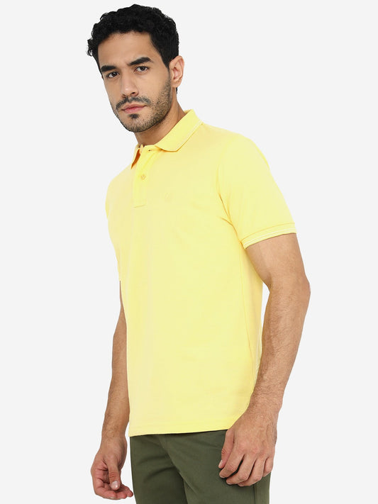 Lemon Yellow Solid Slim Fit Polo T-Shirt | Greenfibre