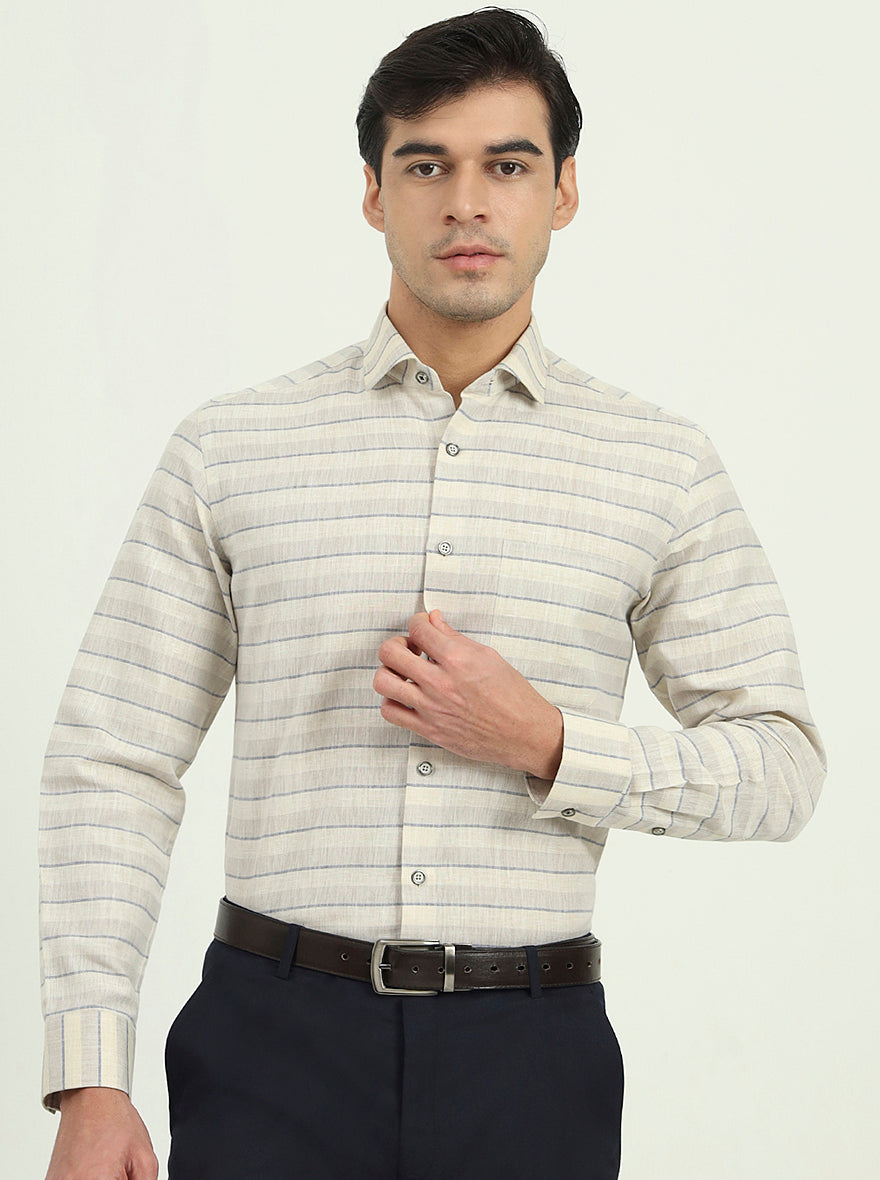 Beige Striped Slim Fit Party Wear Shirt | Greenfibre