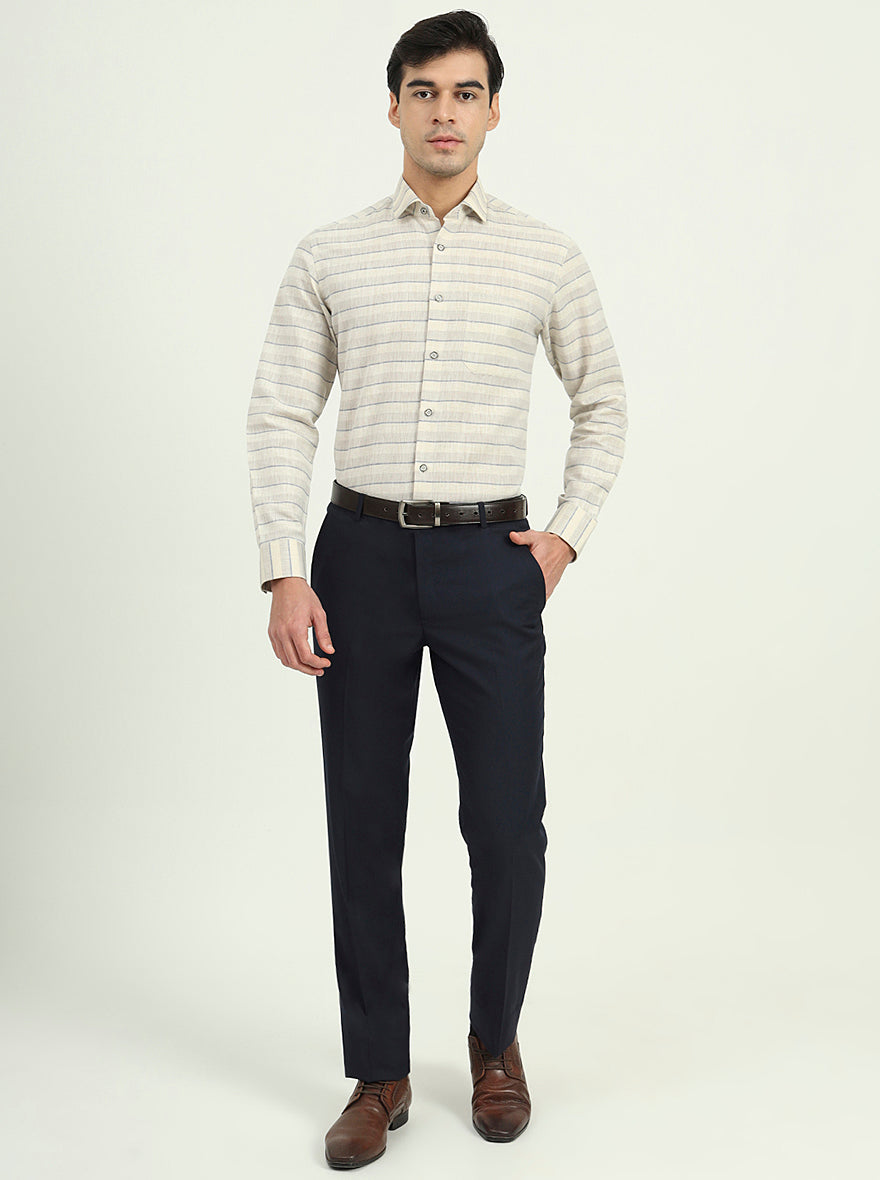 Beige Striped Slim Fit Party Wear Shirt | Greenfibre
