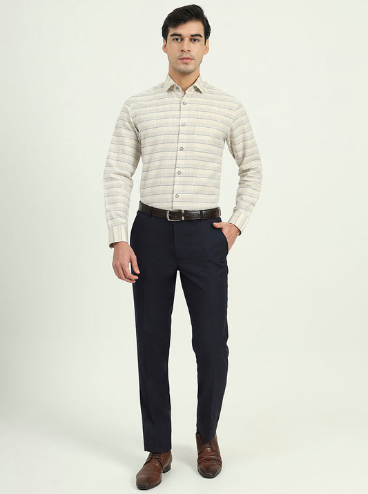 Beige Striped Slim Fit Party Wear Shirt | Greenfibre