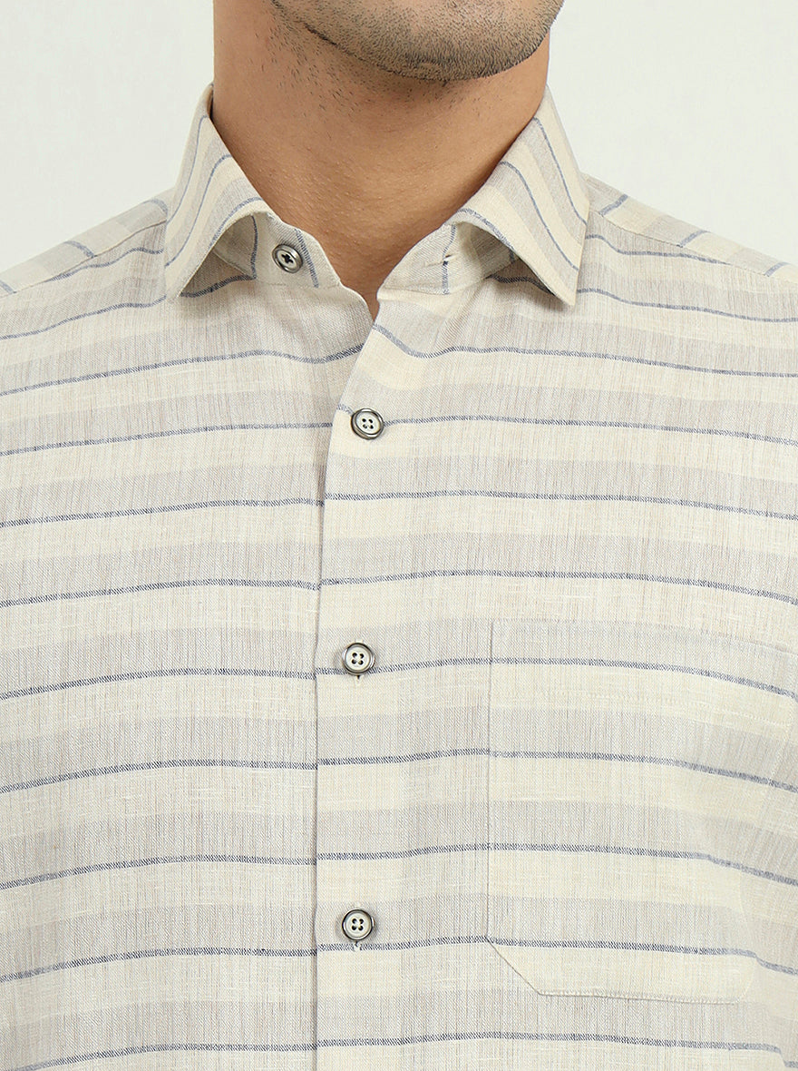 Beige Striped Slim Fit Party Wear Shirt | Greenfibre