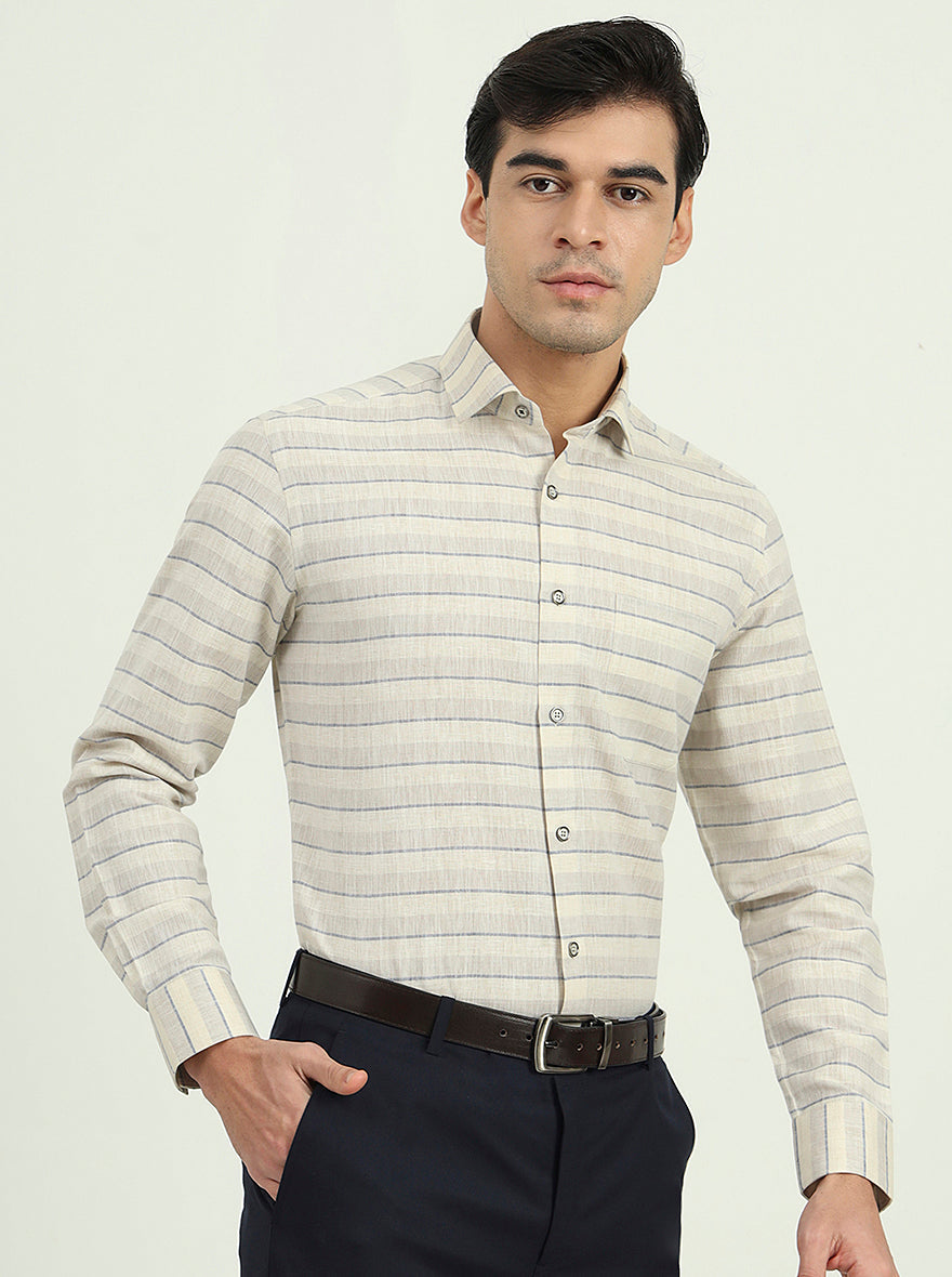 Beige Striped Slim Fit Party Wear Shirt | Greenfibre