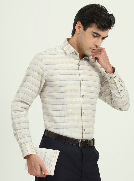 Beige Striped Slim Fit Party Wear Shirt | Greenfibre