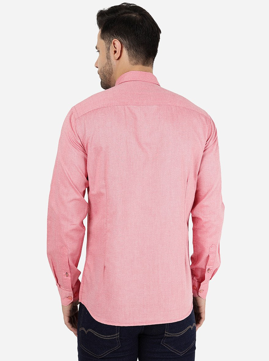 Aurora Red Solid Smart Fit Semi Casual Shirt | Greenfibre