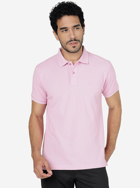 Mist Pink Solid Slim Fit Polo T-Shirt | Greenfibre