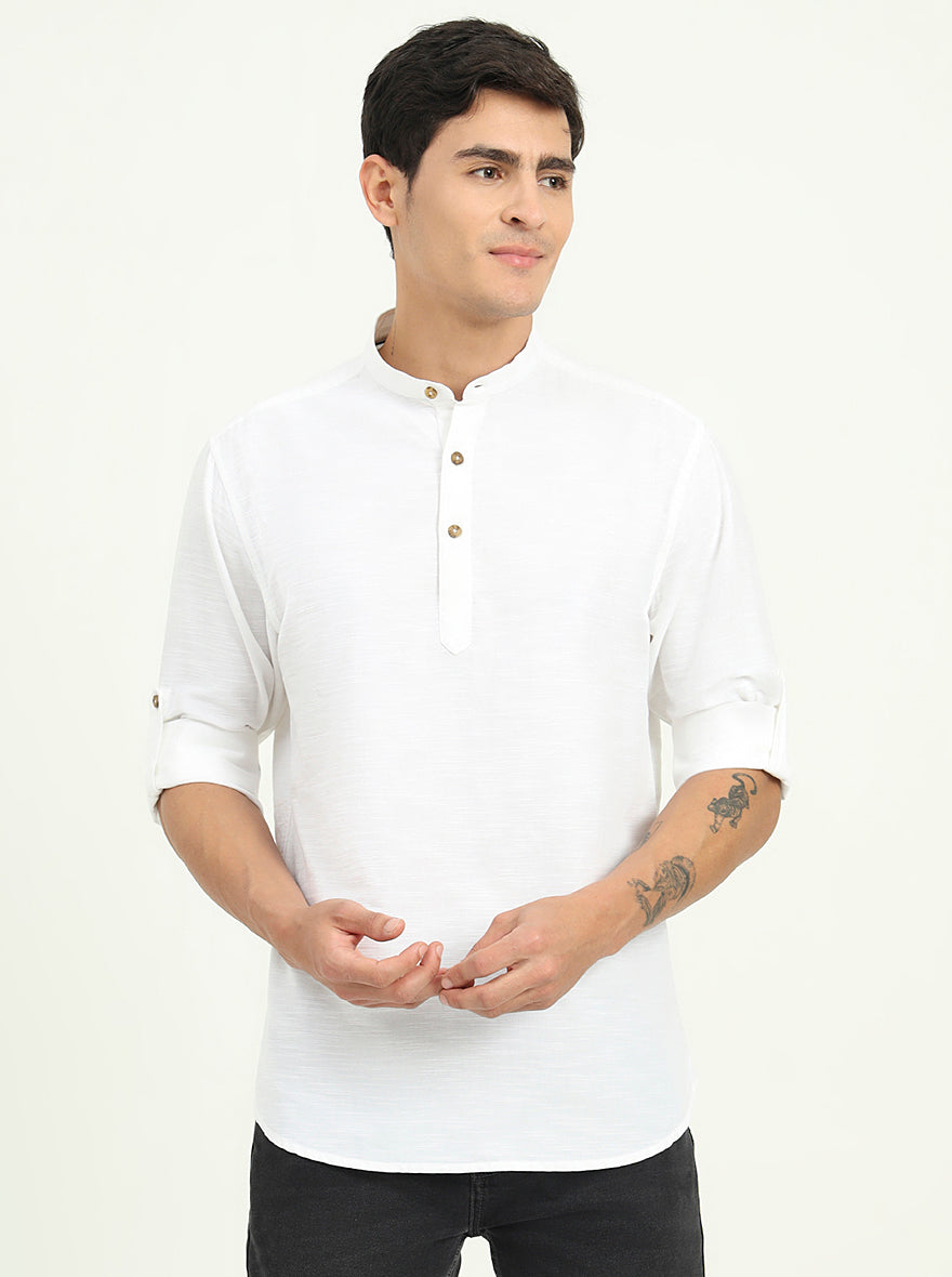 White Solid Slim Fit Semi Casual Shirt | Greenfibre