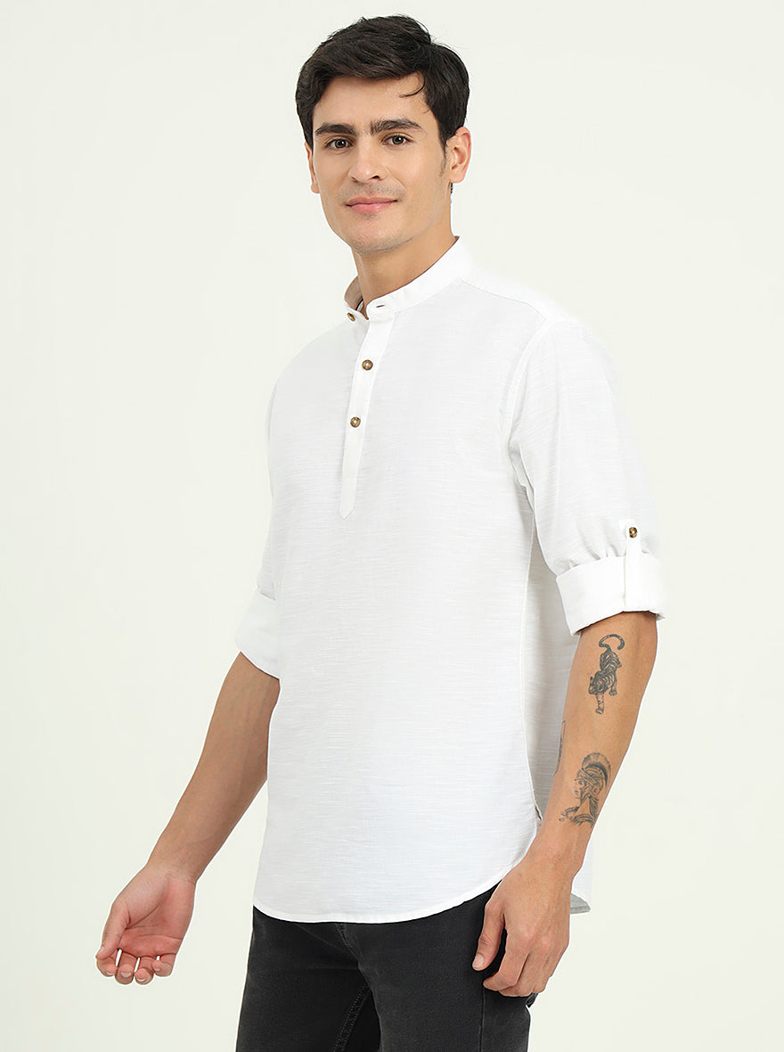 White Solid Slim Fit Semi Casual Shirt | Greenfibre