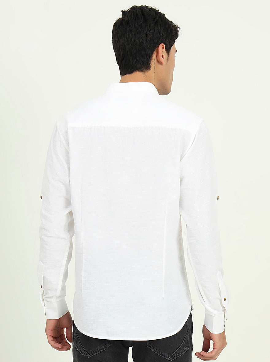 White Solid Slim Fit Semi Casual Shirt | Greenfibre