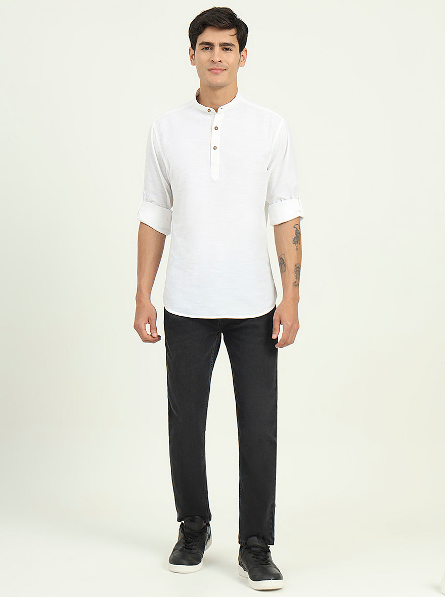 White Solid Slim Fit Semi Casual Shirt | Greenfibre