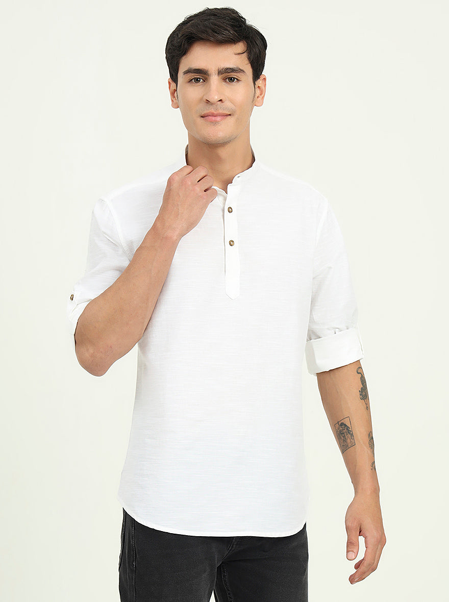 White Solid Slim Fit Semi Casual Shirt | Greenfibre