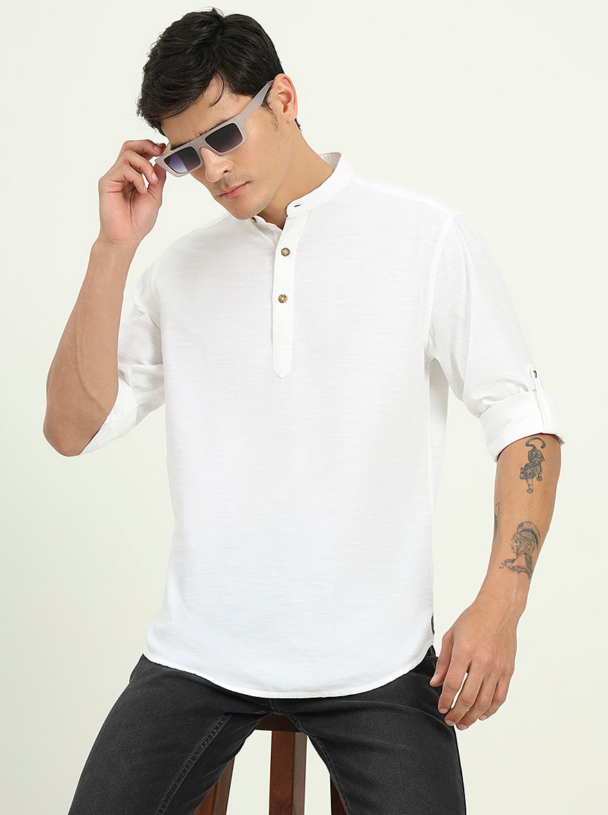 White Solid Slim Fit Semi Casual Shirt | Greenfibre