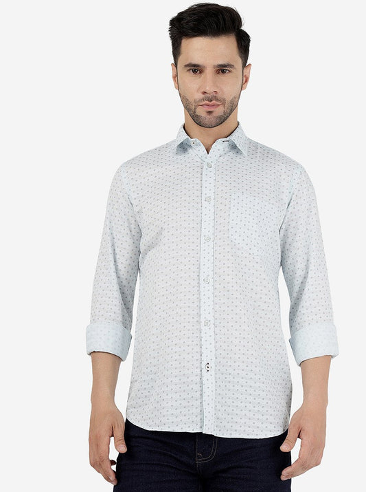 Light Aqua Printed Smart Fit Semi Casual Shirt | Greenfibre