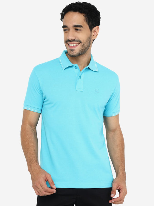 Blue Solid Slim Fit Polo T-Shirt | Greenfibre