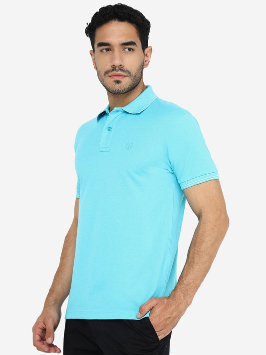 Blue Solid Slim Fit Polo T-Shirt | Greenfibre