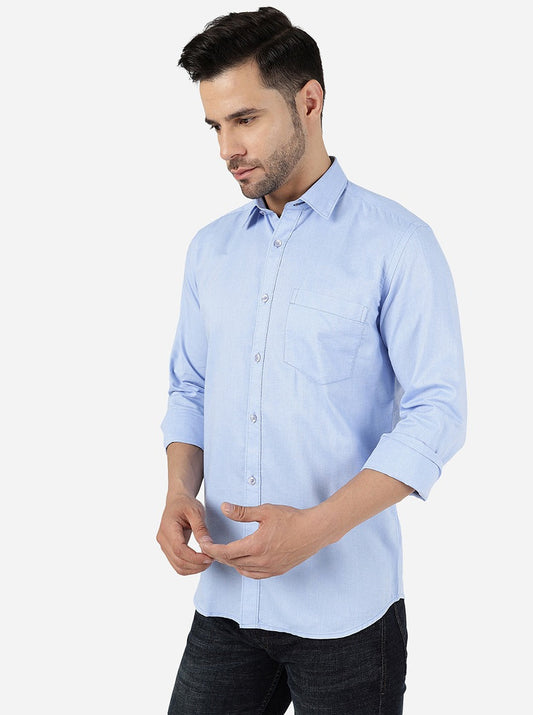 Blue Solid Smart Fit Semi Casual Shirt | Greenfibre