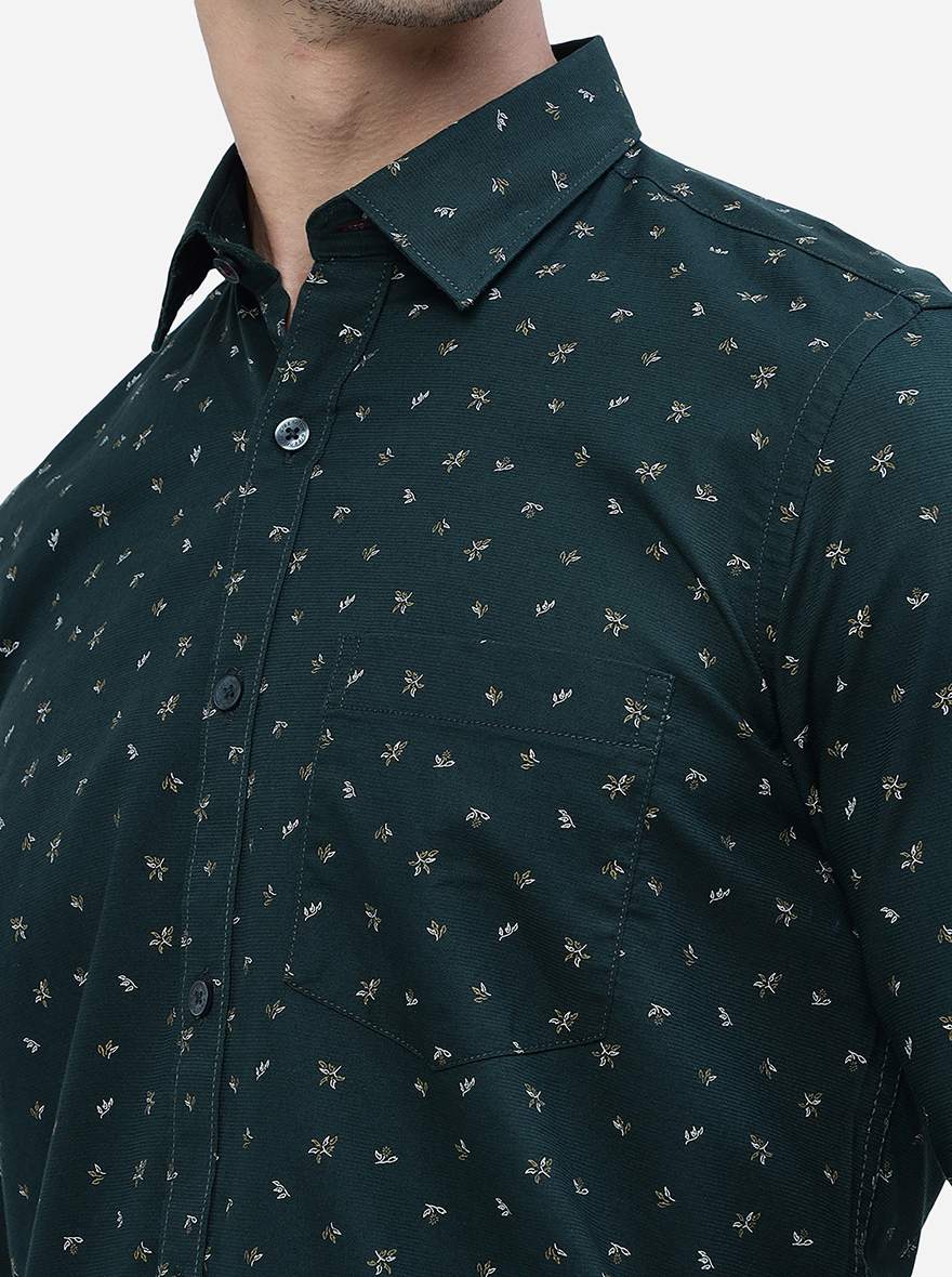 Forest Green Printed Smart Fit Semi Casual Shirt | Greenfibre