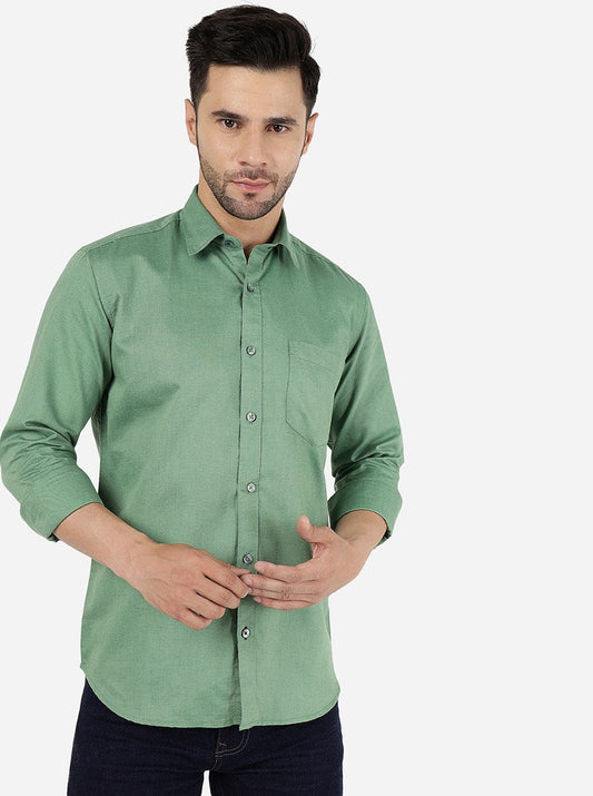 Foliage Green Solid Smart Fit Semi Casual Shirt | Greenfibre