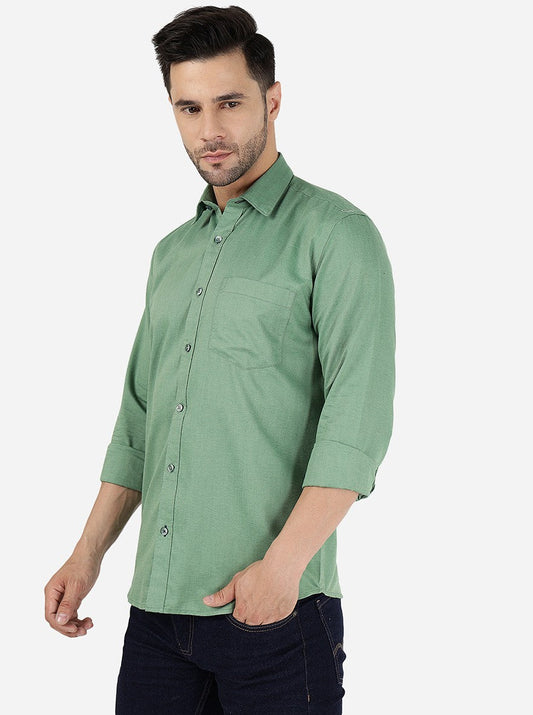 Foliage Green Solid Smart Fit Semi Casual Shirt | Greenfibre