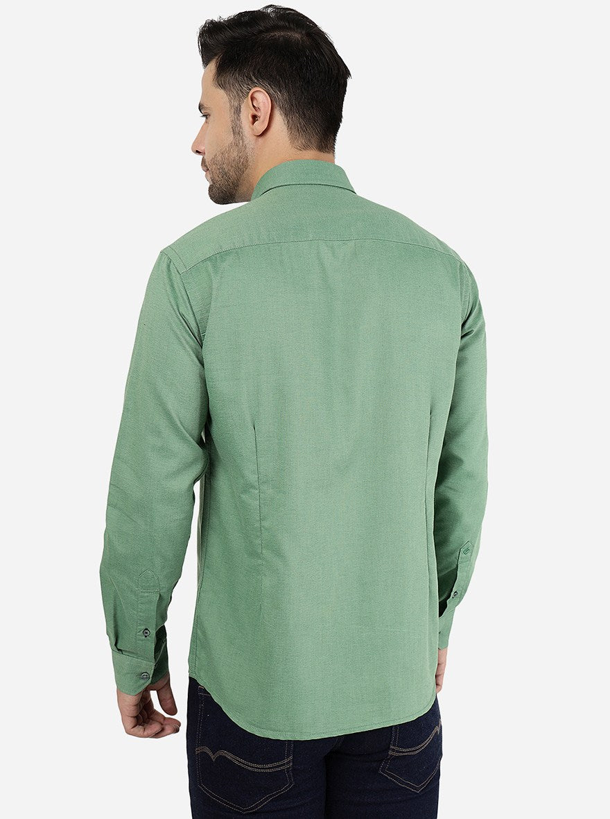 Foliage Green Solid Smart Fit Semi Casual Shirt | Greenfibre