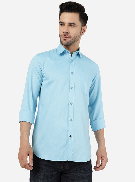 Blue Solid Smart Fit Semi Casual Shirt | Greenfibre