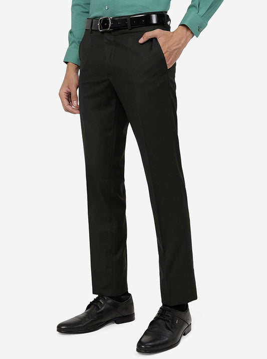 Green Solid Slim Fit Formal Trouser | Greenfibre