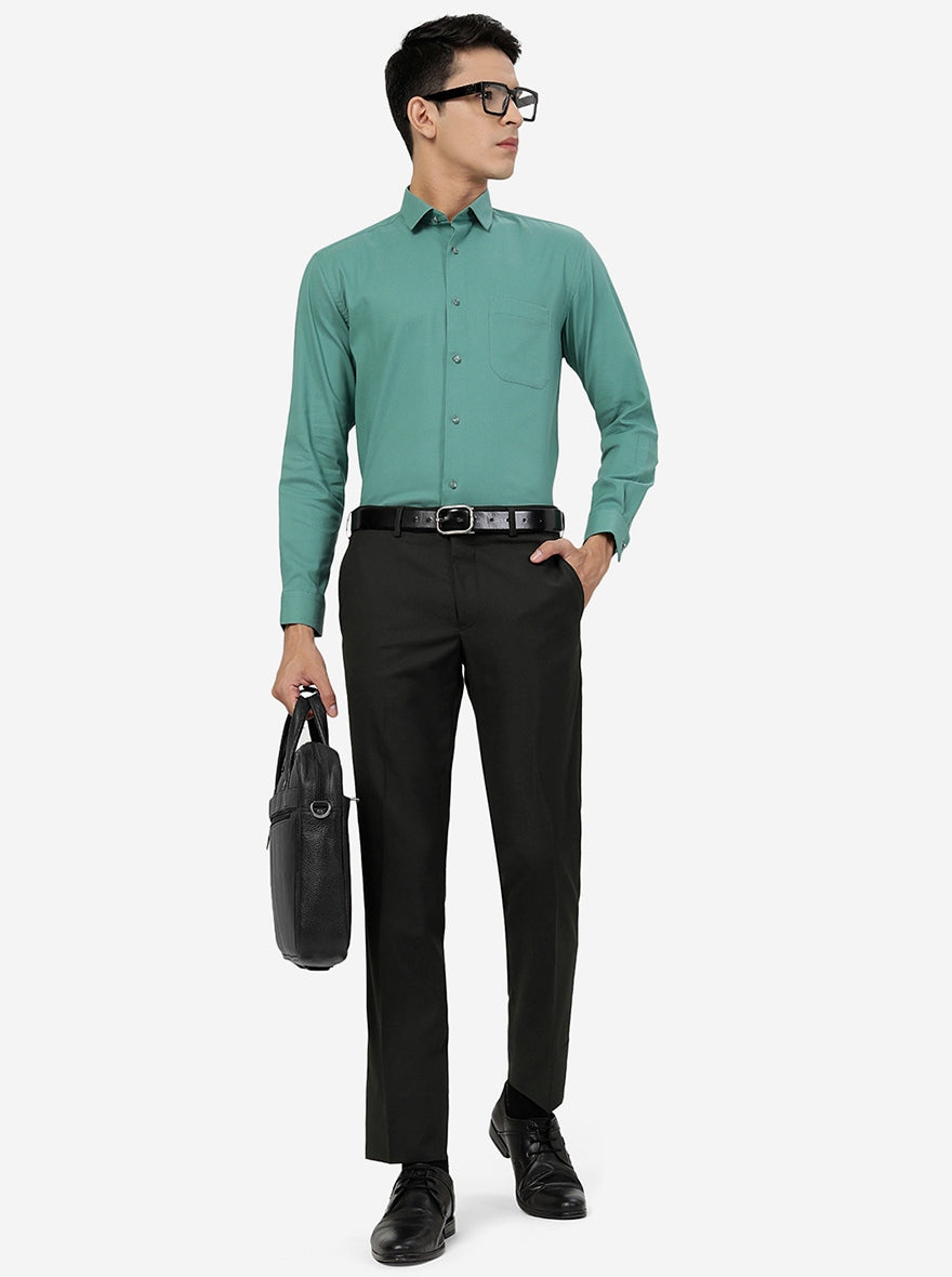 Green Solid Slim Fit Formal Trouser | Greenfibre