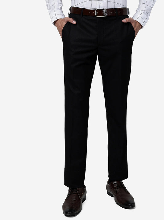 Black Solid Slim Fit Formal Trouser | Greenfibre