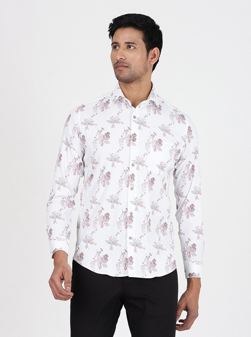 White Printed Slim Fit Party Wear Shirt | Greenfibre