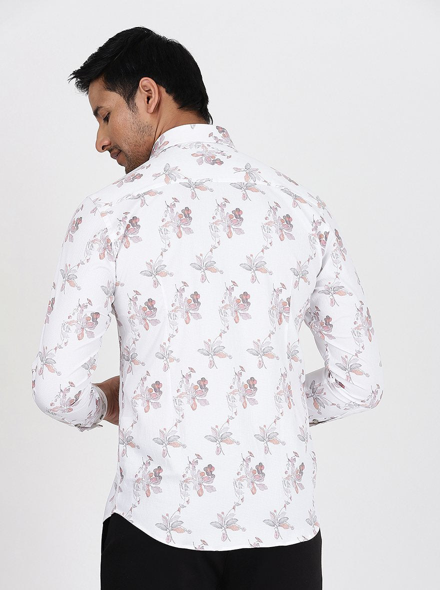 White Printed Slim Fit Party Wear Shirt | Greenfibre