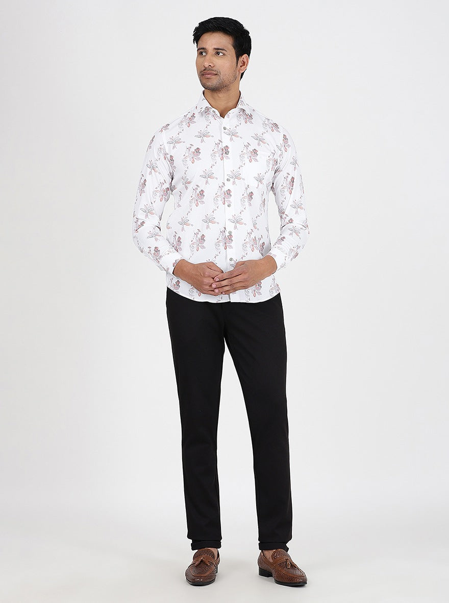 White Printed Slim Fit Party Wear Shirt | Greenfibre