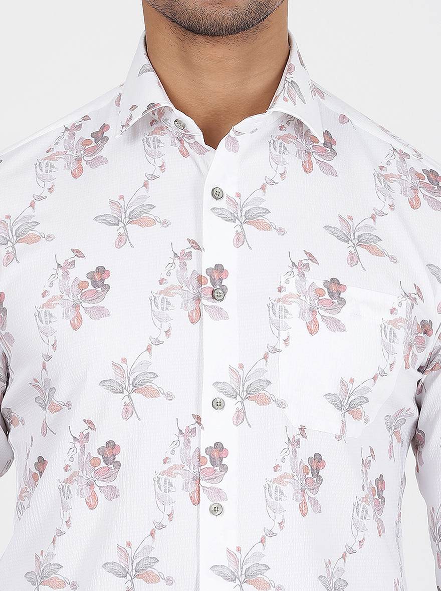 White Printed Slim Fit Party Wear Shirt | Greenfibre