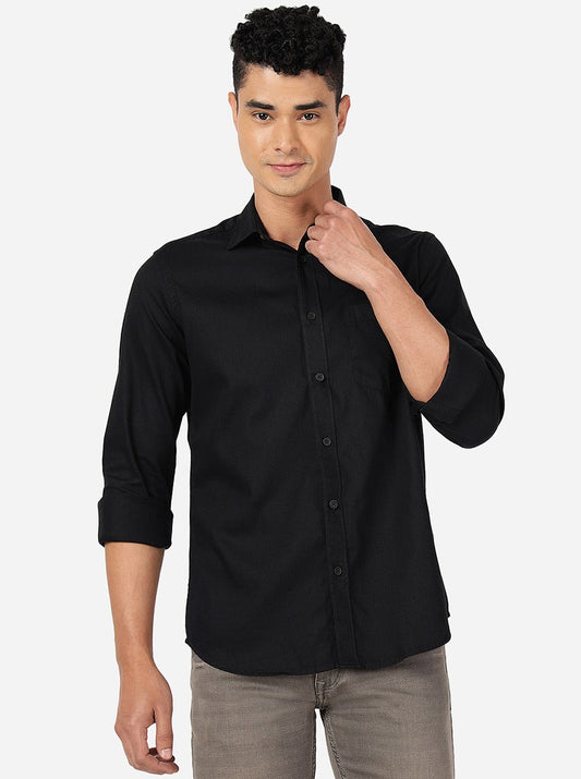 Black Solid Slim Fit Semi Casual Shirt | Greenfibre