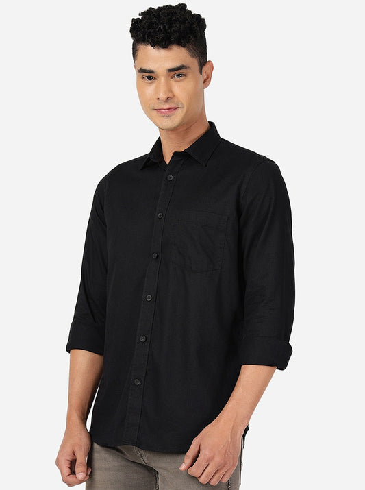 Black Solid Slim Fit Semi Casual Shirt | Greenfibre