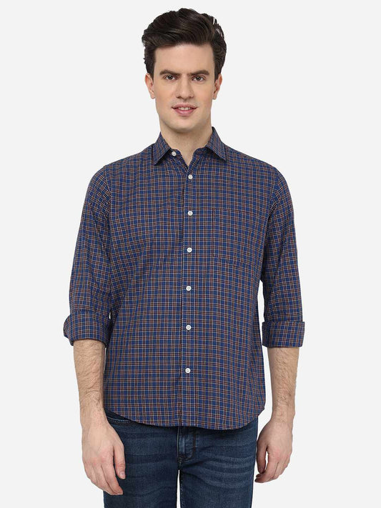 Dutch Blue Checked Smart Fit Semi Casual Shirt | Greenfibre
