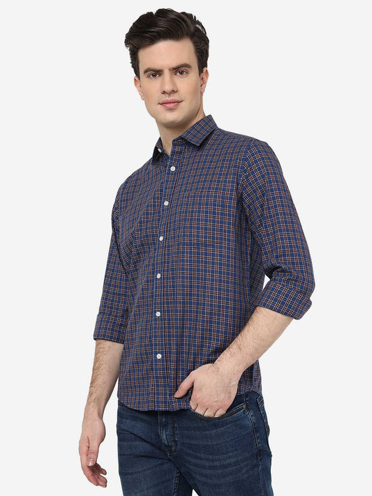 Dutch Blue Checked Smart Fit Semi Casual Shirt | Greenfibre