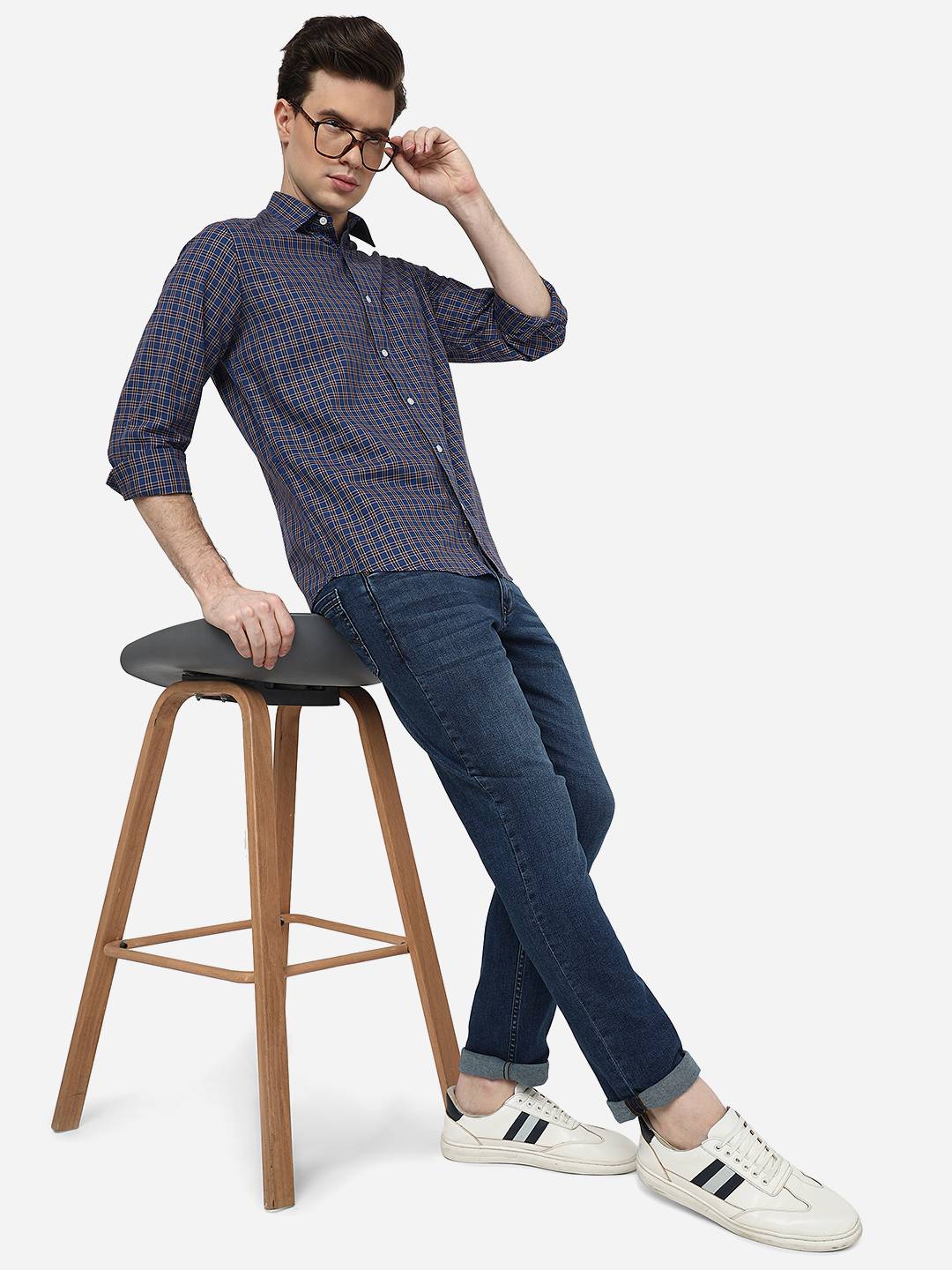 Dutch Blue Checked Smart Fit Semi Casual Shirt | Greenfibre