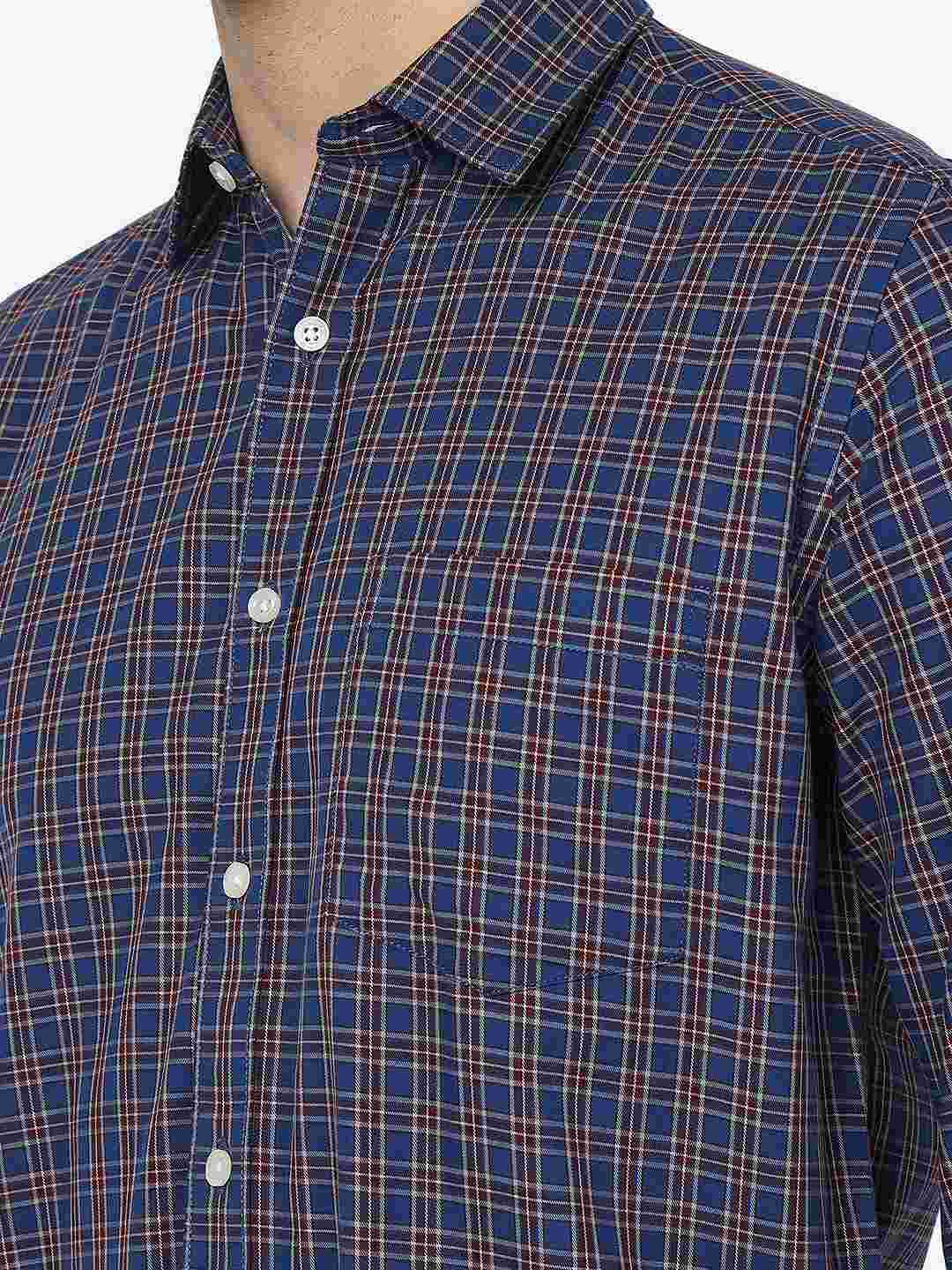 Dutch Blue Checked Smart Fit Semi Casual Shirt | Greenfibre