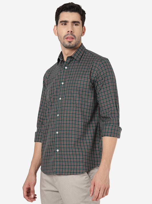 Green Checked Smart Fit Semi Casual Shirt | Greenfibre