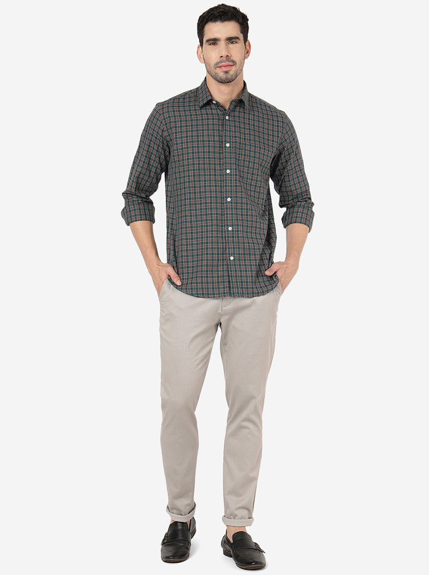 Green Checked Smart Fit Semi Casual Shirt | Greenfibre