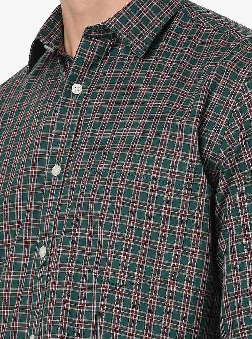 Green Checked Smart Fit Semi Casual Shirt | Greenfibre