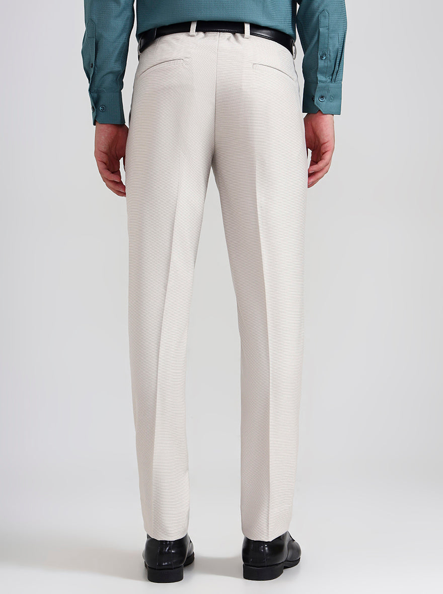 Cream Printed Slim Fit Formal Trouser | Greenfibre