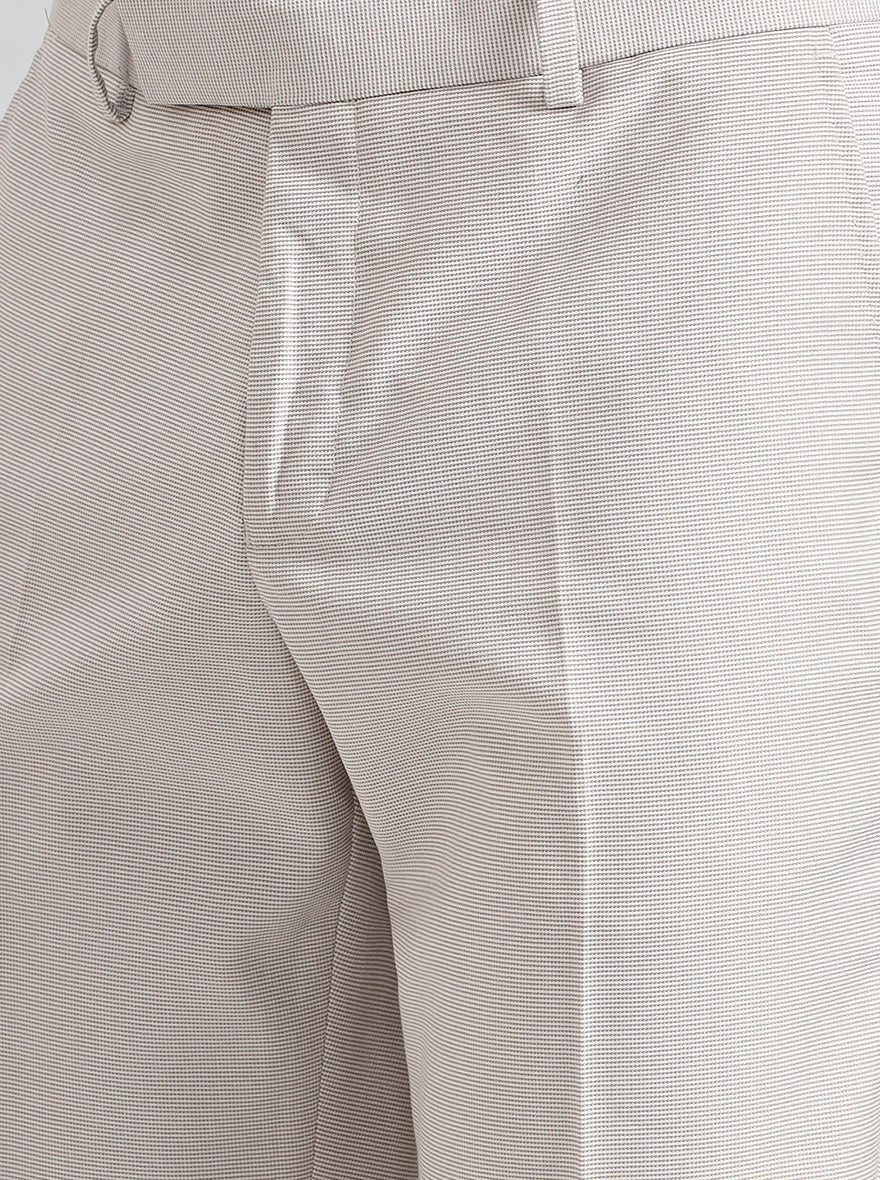 Cream Printed Slim Fit Formal Trouser | Greenfibre