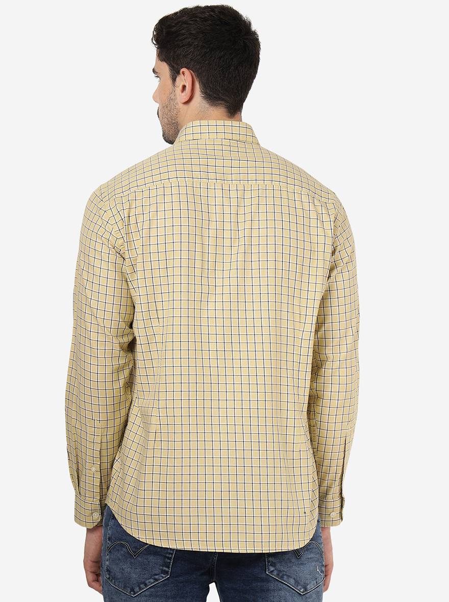 Cream Checked Smart Fit Semi Casual Shirt | Greenfibre