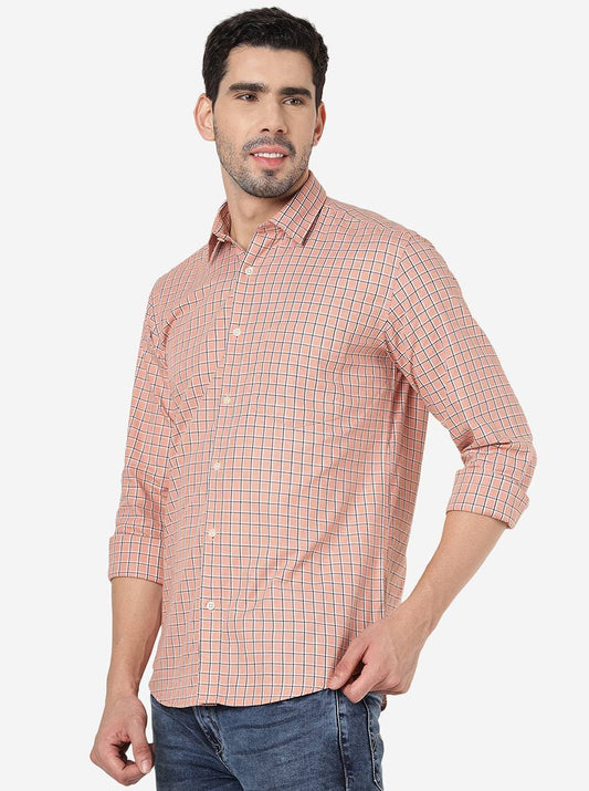 Rose Pink Checked Smart Fit Semi Casual Shirt | Greenfibre