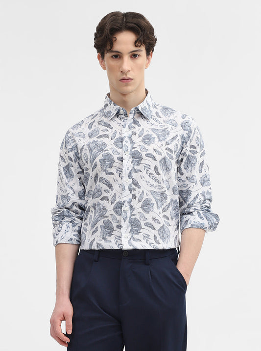 Blue Printed Slim Fit Casual Shirt | Greenfibre