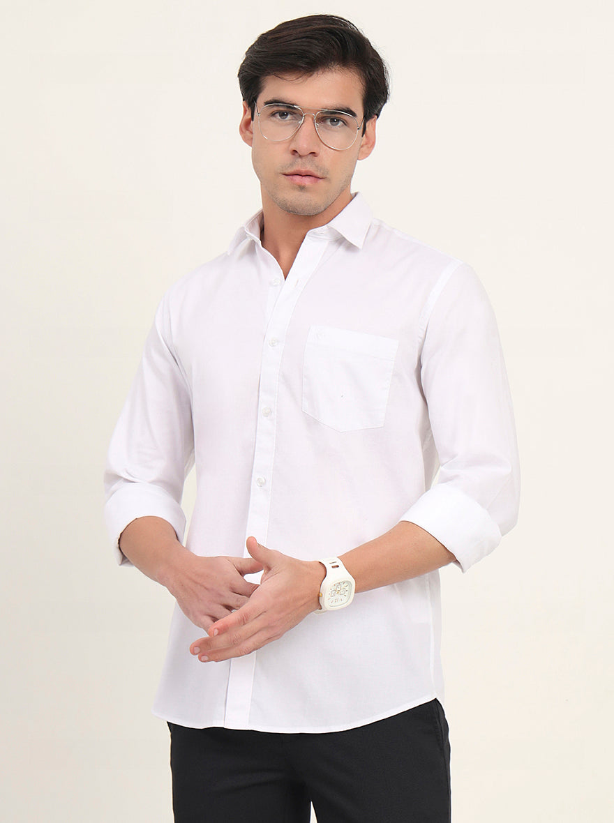 White Solid Slim Fit Semi Casual Shirt | Greenfibre